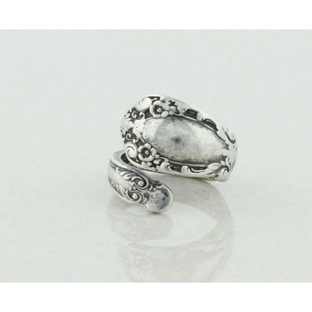 Sterling Silver Flower Spoon Ring size 7 1/4 Adjustable - Picture 5 of 6